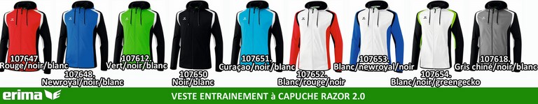 PALETTE ERIMA ligne RAZOR 2.0 : VESTE D'ENTRAINEMENT à CAPUCHE Razor 2.0