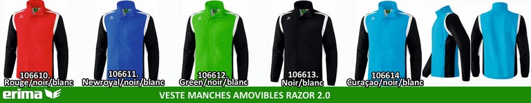 PALETTE ERIMA ligne RAZOR 2.0 : VESTE à MANCHES AMOVIBLES Razor 2.0