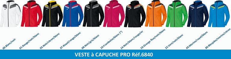 PALETTE JAKO ligne PRO: VESTE à CAPUCHE PRO Réf.6840
